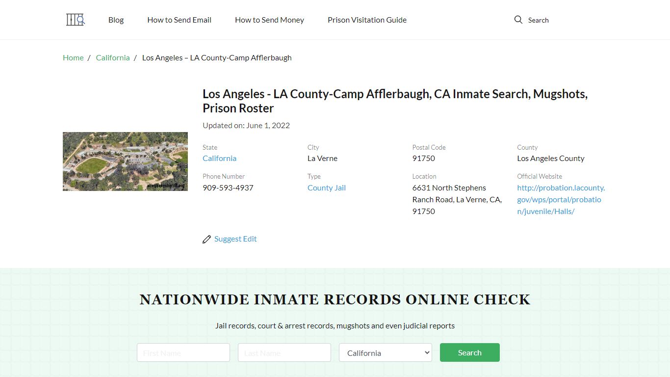 Los Angeles - LA County-Camp Afflerbaugh, CA Inmate Search ...